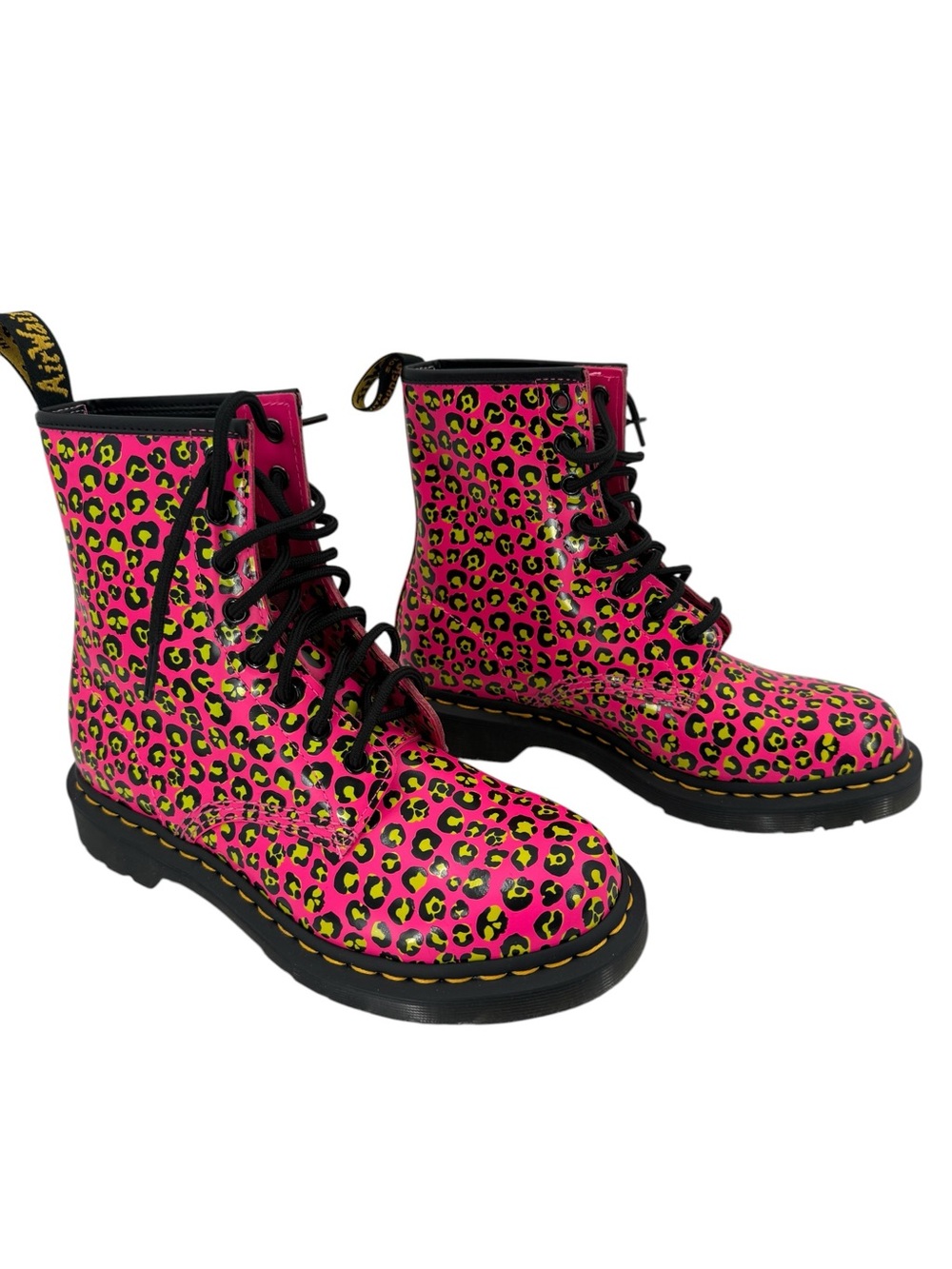 Dr. Martens Hot Pink Leopard Lace-Up Combat Boots Women size 8‎